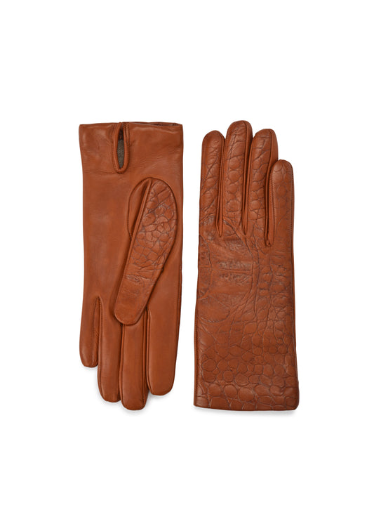 womens natural croco embossed lambskin cashmere lined wrist length glove made in Italy
